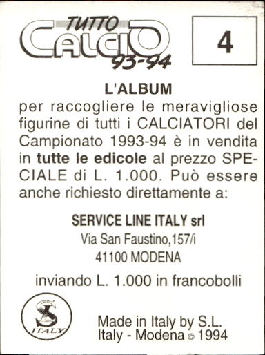 figurina ''Menù a Tendina'' calciatori 1993 Sl Service Line 1/3 - Picture 9 of 495