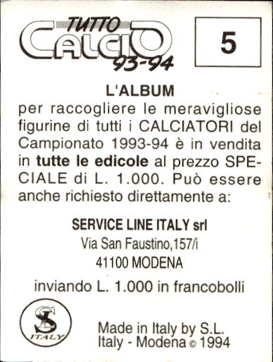 figurina ''Menù a Tendina'' calciatori 1993 Sl Service Line 1/3 - Picture 11 of 495
