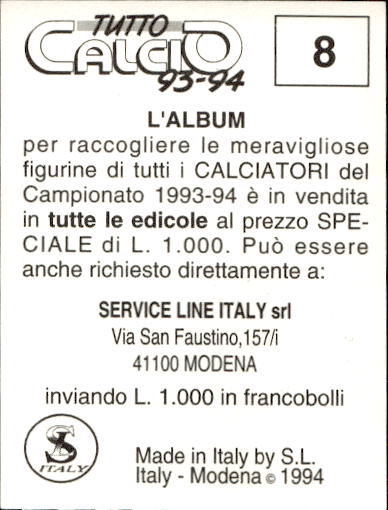 figurina ''Menù a Tendina'' calciatori 1993 Sl Service Line 1/3 - Picture 17 of 495