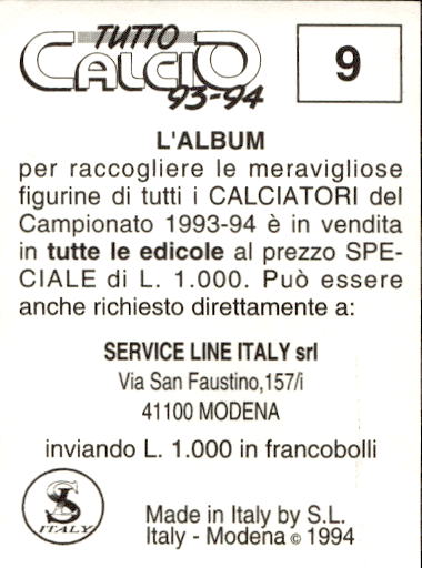 figurina ''Menù a Tendina'' calciatori 1993 Sl Service Line 1/3 - Picture 19 of 495