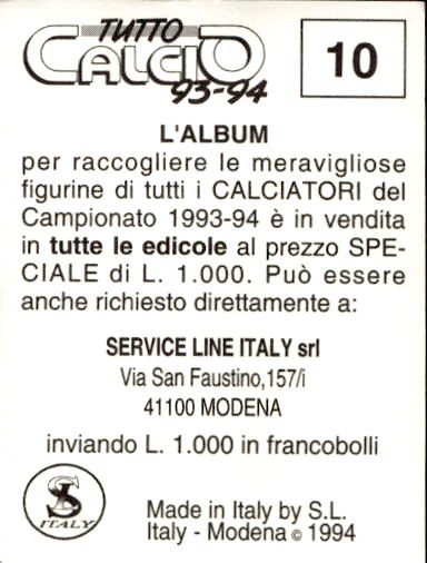 figurina ''Menù a Tendina'' calciatori 1993 Sl Service Line 1/3 - Picture 21 of 495