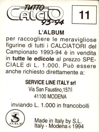 figurina ''Menù a Tendina'' calciatori 1993 Sl Service Line 1/3 - Picture 23 of 495