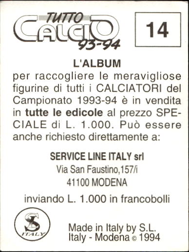 figurina ''Menù a Tendina'' calciatori 1993 Sl Service Line 1/3 - Picture 29 of 495