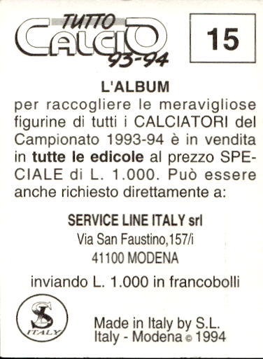 figurina ''Menù a Tendina'' calciatori 1993 Sl Service Line 1/3 - Picture 31 of 495