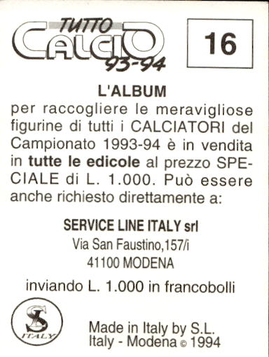 figurina ''Menù a Tendina'' calciatori 1993 Sl Service Line 1/3 - Picture 33 of 495