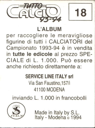 figurina ''Menù a Tendina'' calciatori 1993 Sl Service Line 1/3 - Picture 37 of 495