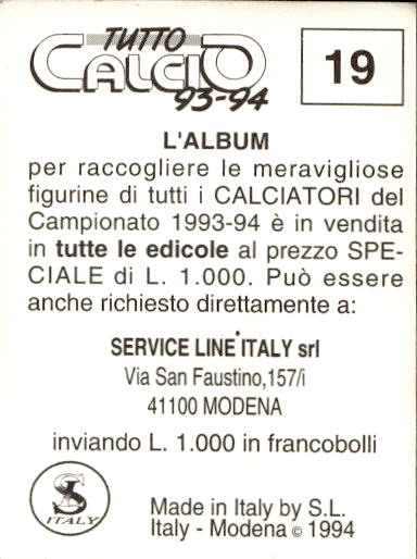 figurina ''Menù a Tendina'' calciatori 1993 Sl Service Line 1/3 - Picture 39 of 495