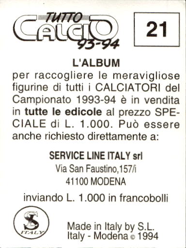 figurina ''Menù a Tendina'' calciatori 1993 Sl Service Line 1/3 - Picture 43 of 495