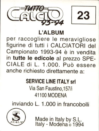 figurina ''Menù a Tendina'' calciatori 1993 Sl Service Line 1/3 - Picture 47 of 495