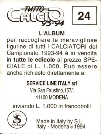 figurina ''Menù a Tendina'' calciatori 1993 Sl Service Line 1/3 - Picture 49 of 495
