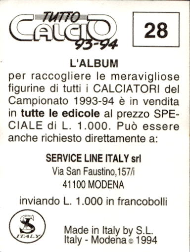 figurina ''Menù a Tendina'' calciatori 1993 Sl Service Line 1/3 - Picture 57 of 495