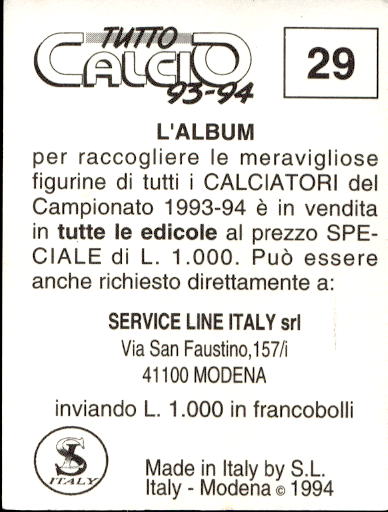 figurina ''Menù a Tendina'' calciatori 1993 Sl Service Line 1/3 - Picture 59 of 495