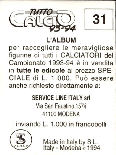 figurina ''Menù a Tendina'' calciatori 1993 Sl Service Line 1/3 - Picture 63 of 495