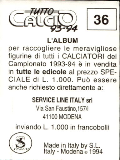 figurina ''Menù a Tendina'' calciatori 1993 Sl Service Line 1/3 - Picture 73 of 495
