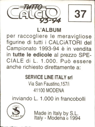 figurina ''Menù a Tendina'' calciatori 1993 Sl Service Line 1/3 - Picture 75 of 495