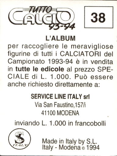 figurina ''Menù a Tendina'' calciatori 1993 Sl Service Line 1/3 - Picture 77 of 495