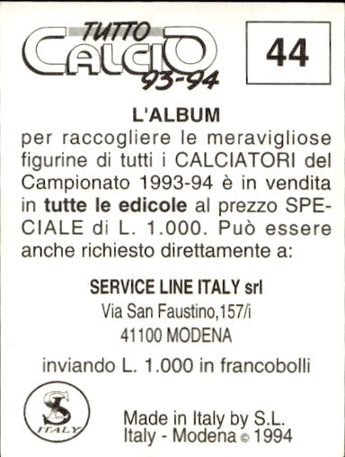 figurina ''Menù a Tendina'' calciatori 1993 Sl Service Line 1/3 - Picture 89 of 495