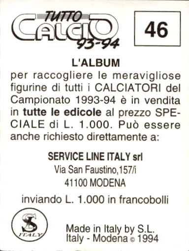 figurina ''Menù a Tendina'' calciatori 1993 Sl Service Line 1/3 - Picture 93 of 495