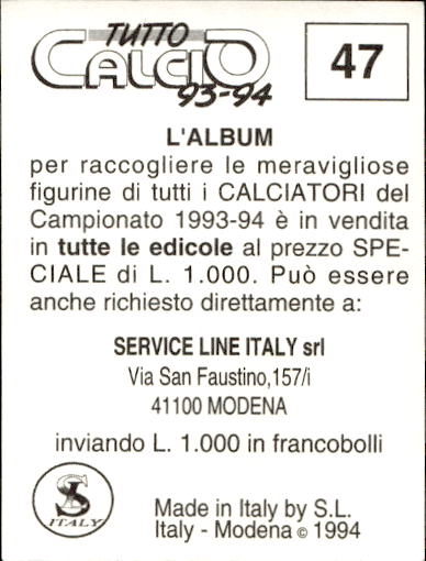 figurina ''Menù a Tendina'' calciatori 1993 Sl Service Line 1/3 - Picture 95 of 495