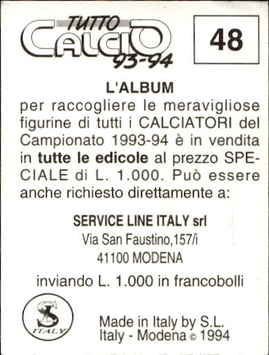 figurina ''Menù a Tendina'' calciatori 1993 Sl Service Line 1/3 - Picture 97 of 495