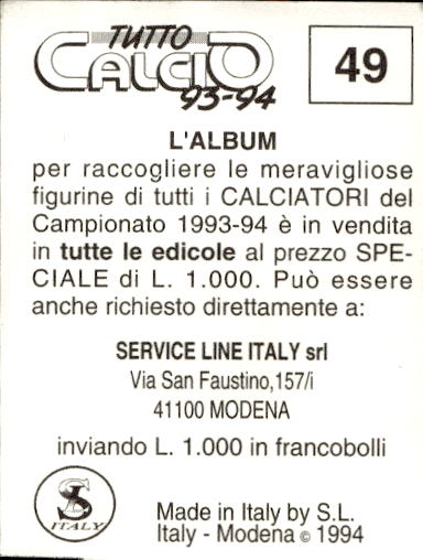 figurina ''Menù a Tendina'' calciatori 1993 Sl Service Line 1/3 - Picture 99 of 495