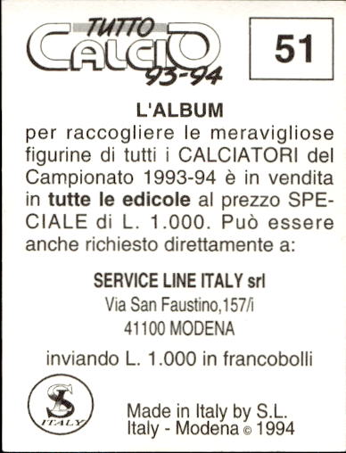 figurina ''Menù a Tendina'' calciatori 1993 Sl Service Line 1/3 - Picture 103 of 495