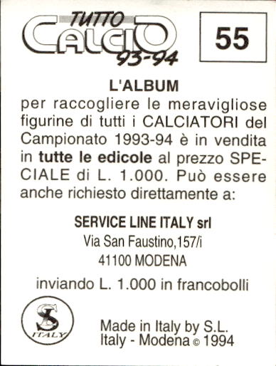 figurina ''Menù a Tendina'' calciatori 1993 Sl Service Line 1/3 - Picture 111 of 495