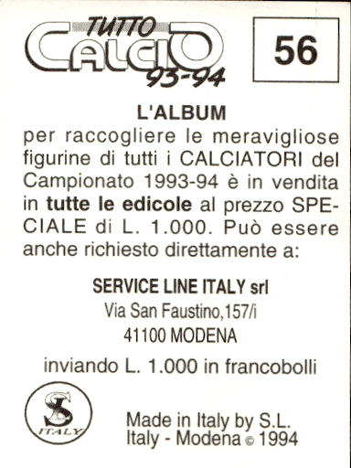 figurina ''Menù a Tendina'' calciatori 1993 Sl Service Line 1/3 - Picture 113 of 495