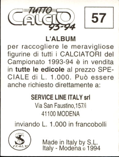 figurina ''Menù a Tendina'' calciatori 1993 Sl Service Line 1/3 - Picture 115 of 495