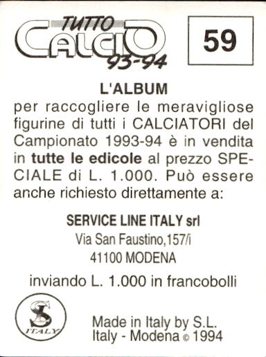 figurina ''Menù a Tendina'' calciatori 1993 Sl Service Line 1/3 - Picture 119 of 495