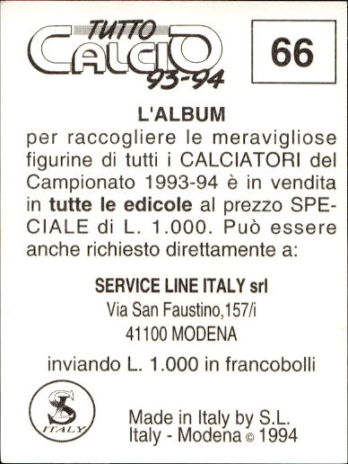 figurina ''Menù a Tendina'' calciatori 1993 Sl Service Line 1/3 - Picture 133 of 495