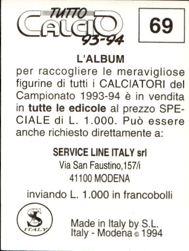 figurina ''Menù a Tendina'' calciatori 1993 Sl Service Line 1/3 - Picture 139 of 495