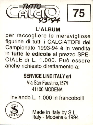 figurina ''Menù a Tendina'' calciatori 1993 Sl Service Line 1/3 - Picture 151 of 495