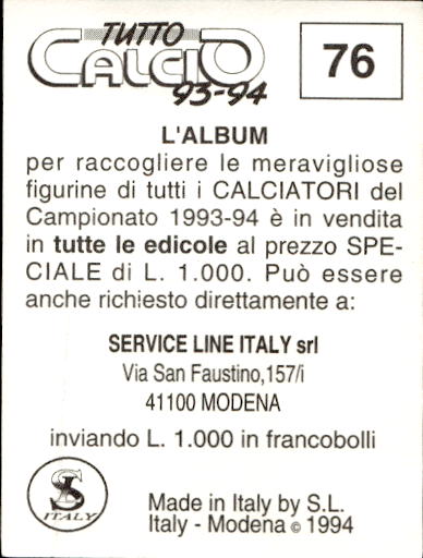 figurina ''Menù a Tendina'' calciatori 1993 Sl Service Line 1/3 - Picture 153 of 495