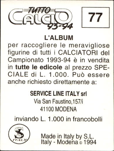 figurina ''Menù a Tendina'' calciatori 1993 Sl Service Line 1/3 - Picture 155 of 495
