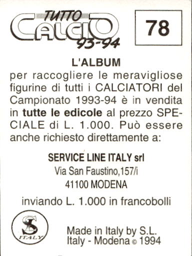 figurina ''Menù a Tendina'' calciatori 1993 Sl Service Line 1/3 - Picture 157 of 495