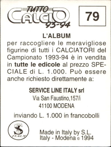 figurina ''Menù a Tendina'' calciatori 1993 Sl Service Line 1/3 - Picture 159 of 495