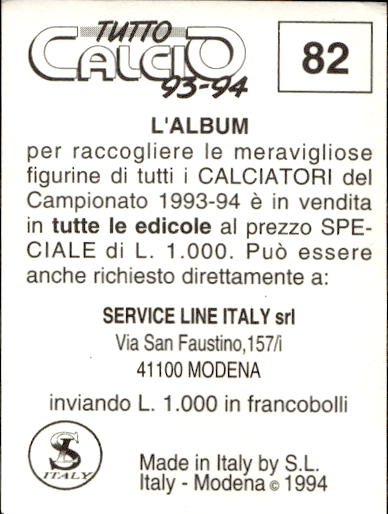 figurina ''Menù a Tendina'' calciatori 1993 Sl Service Line 1/3 - Picture 165 of 495