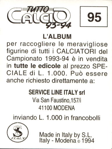 figurina ''Menù a Tendina'' calciatori 1993 Sl Service Line 1/3 - Picture 191 of 495