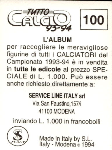 figurina ''Menù a Tendina'' calciatori 1993 Sl Service Line 1/3 - Picture 201 of 495