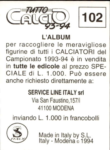 figurina ''Menù a Tendina'' calciatori 1993 Sl Service Line 1/3 - Picture 205 of 495