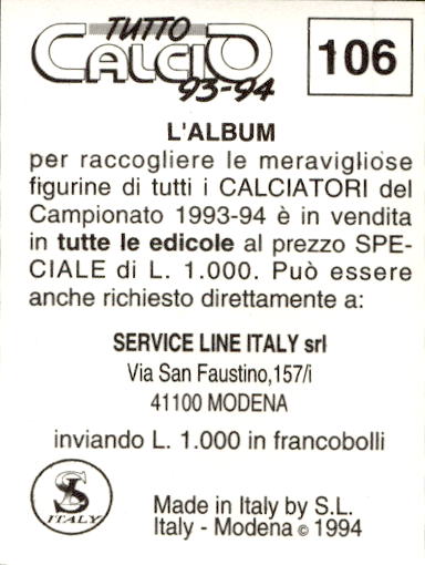 figurina ''Menù a Tendina'' calciatori 1993 Sl Service Line 1/3 - Picture 213 of 495