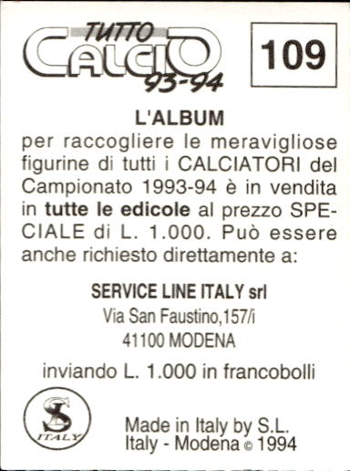 figurina ''Menù a Tendina'' calciatori 1993 Sl Service Line 1/3 - Picture 219 of 495