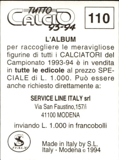 figurina ''Menù a Tendina'' calciatori 1993 Sl Service Line 1/3 - Picture 221 of 495