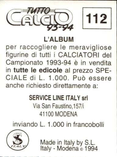 figurina ''Menù a Tendina'' calciatori 1993 Sl Service Line 1/3 - Picture 225 of 495