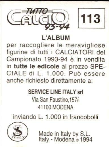 figurina ''Menù a Tendina'' calciatori 1993 Sl Service Line 1/3 - Picture 227 of 495