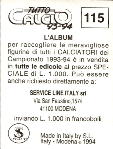 figurina ''Menù a Tendina'' calciatori 1993 Sl Service Line 1/3 - Picture 229 of 495