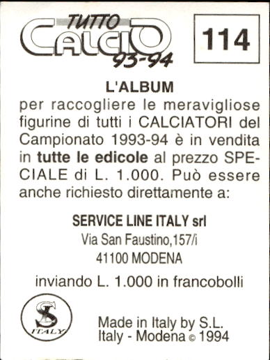 figurina ''Menù a Tendina'' calciatori 1993 Sl Service Line 1/3 - Picture 231 of 495