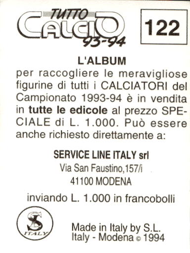 figurina ''Menù a Tendina'' calciatori 1993 Sl Service Line 1/3 - Picture 243 of 495