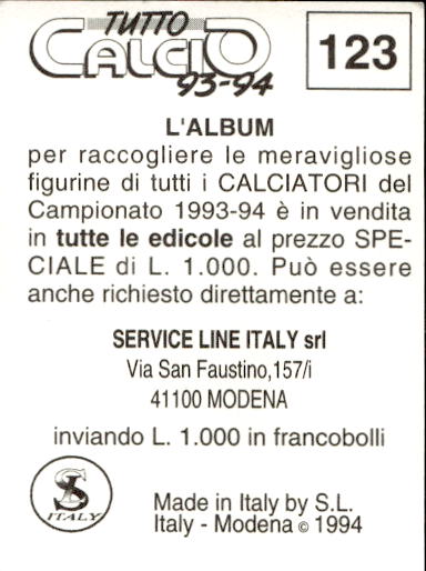 figurina ''Menù a Tendina'' calciatori 1993 Sl Service Line 1/3 - Picture 245 of 495